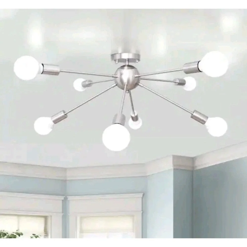 Chandelier Nickel Ceiling Lamp Semi Flush Mount 8-Light Sputnik Light Fixture